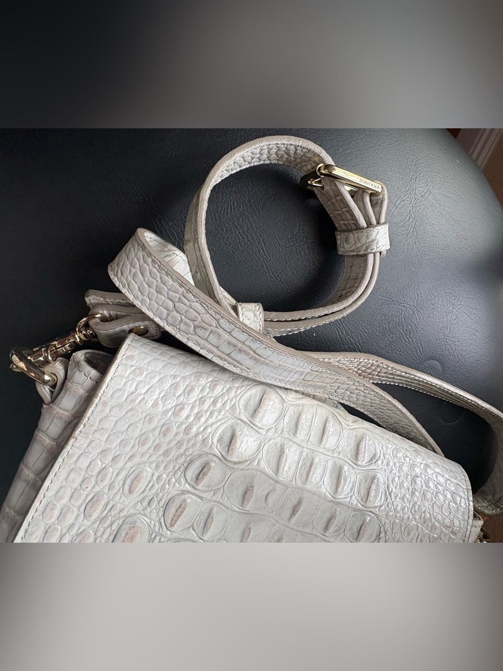 Brahmin Sony ivory sea glass Melbourne Croc-Leather Crossbody with Gold Hardware - Picture 5 of 13